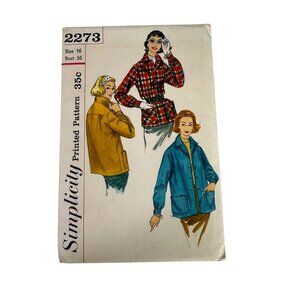 50s VTG Simplicity Pattern 2273 Misses Casual Jacket Size 16 Bust 36 Suburbanite